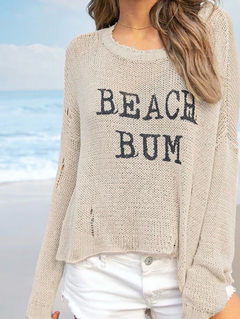 Wooden ships BEACH BUM PRINTED DISTRESSED CREW COTTON size L/XL